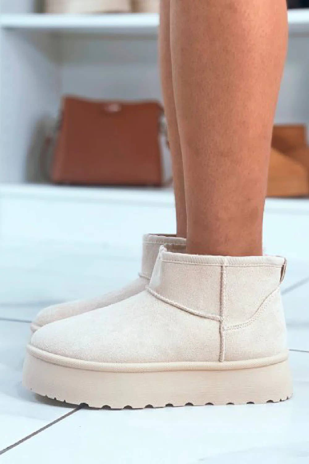 Cream Platform Ankle Boots