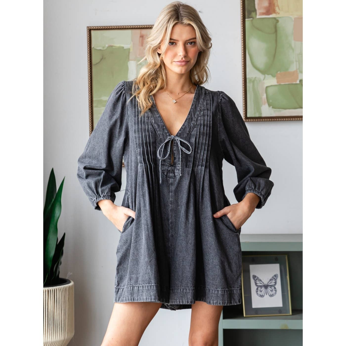 Denim Grey Willow Romper (long sleeve)