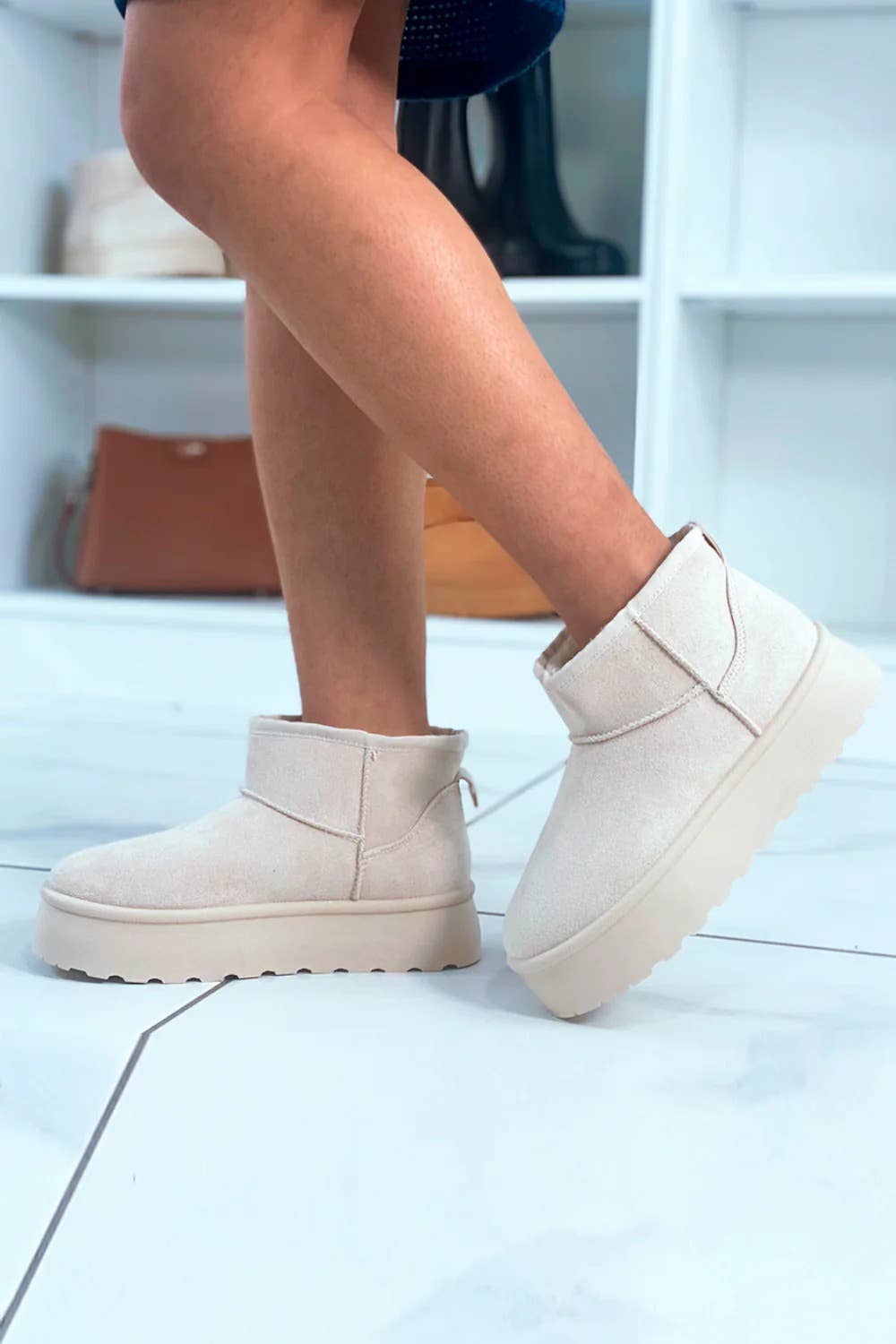 Cream Platform Ankle Boots
