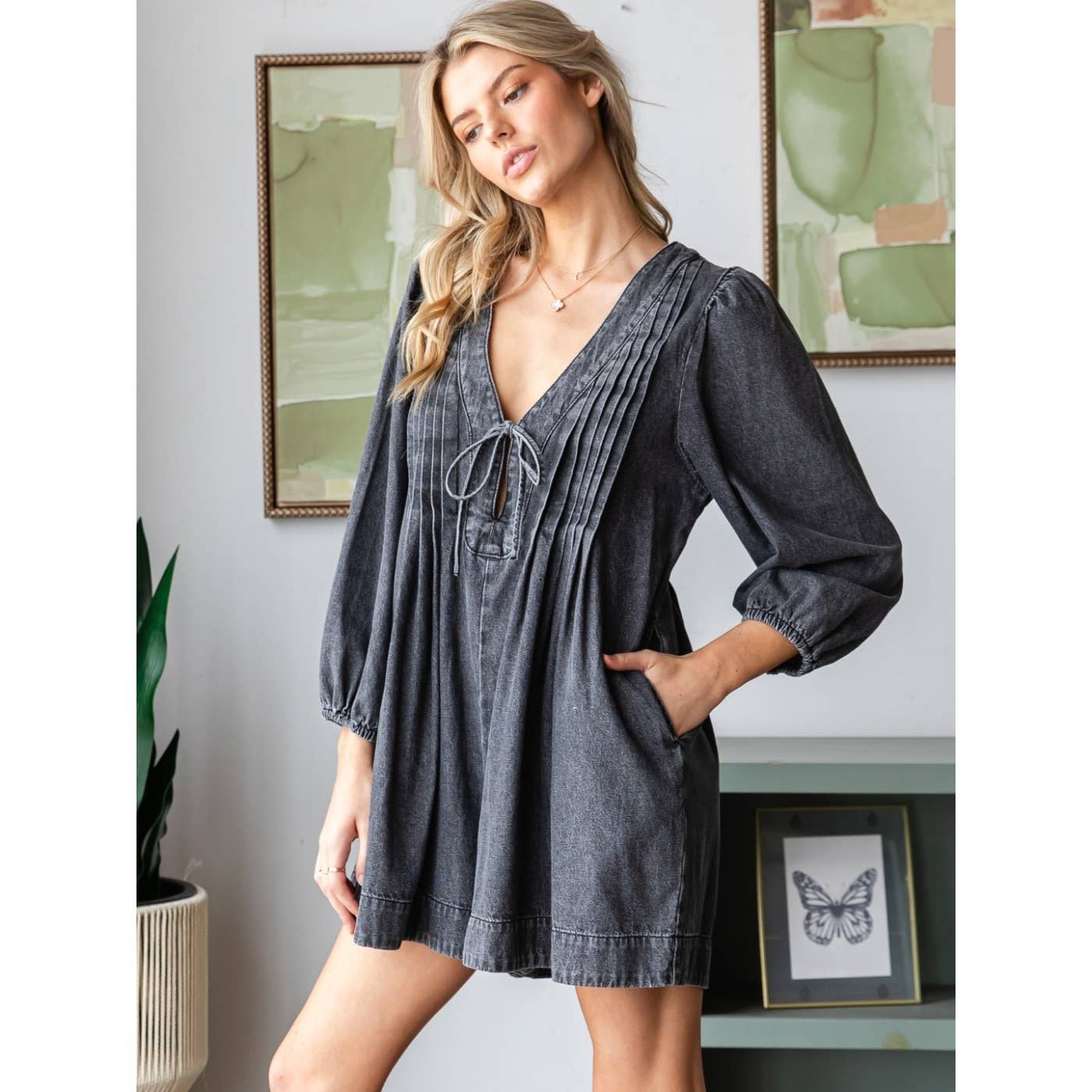 Denim Grey Willow Romper (long sleeve)