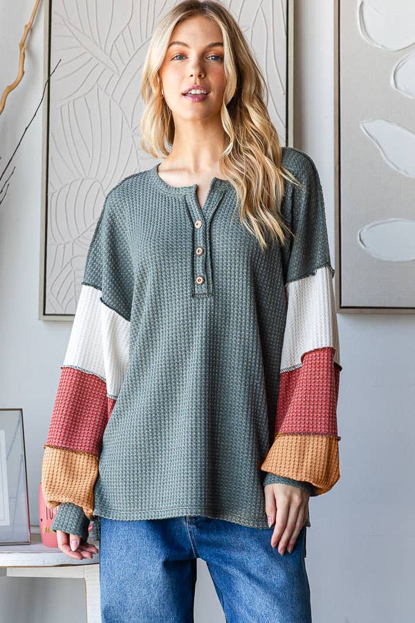 Olivewood Waffle Henley Top