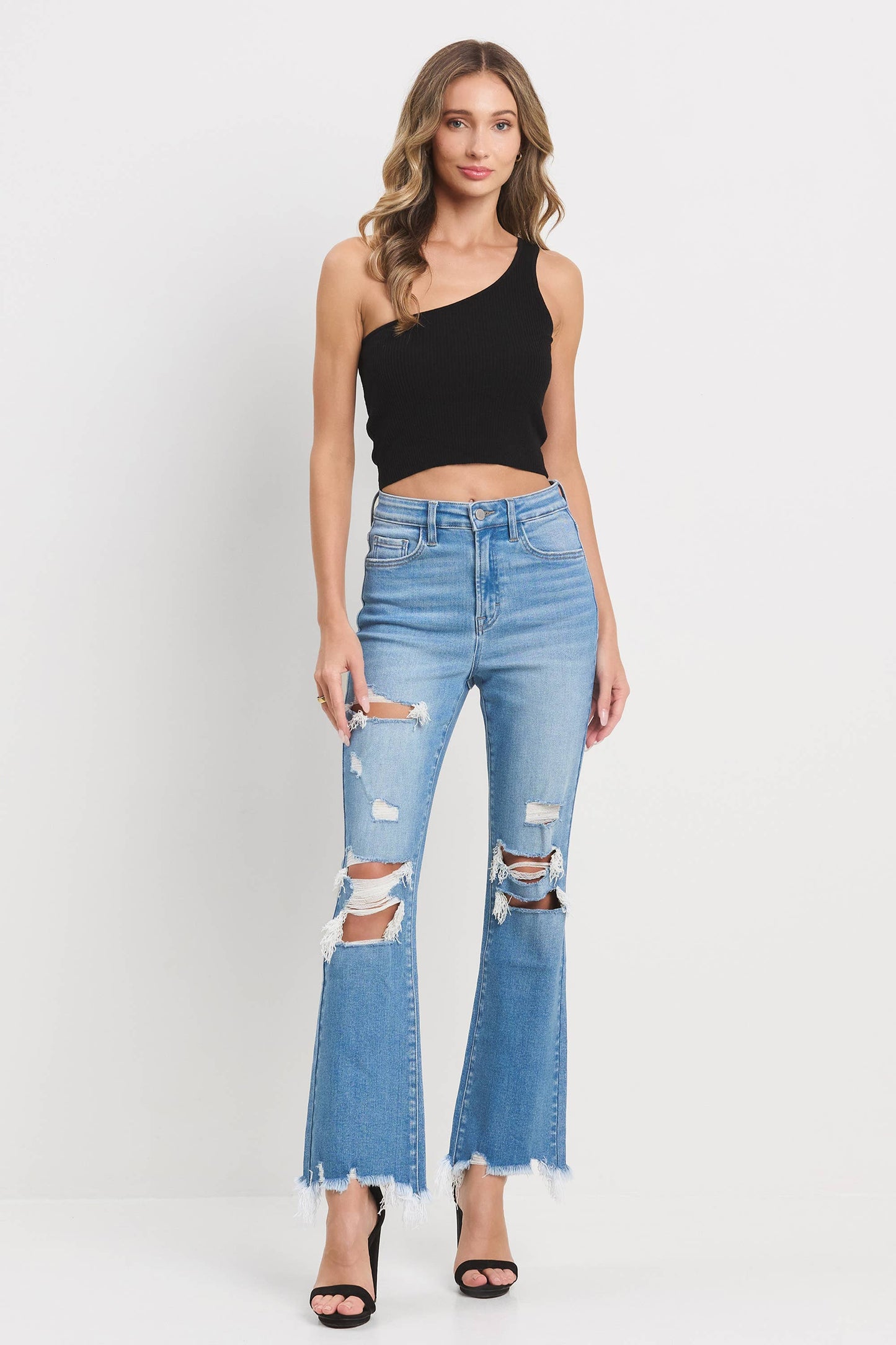 Distressed Denim Crop Jeans