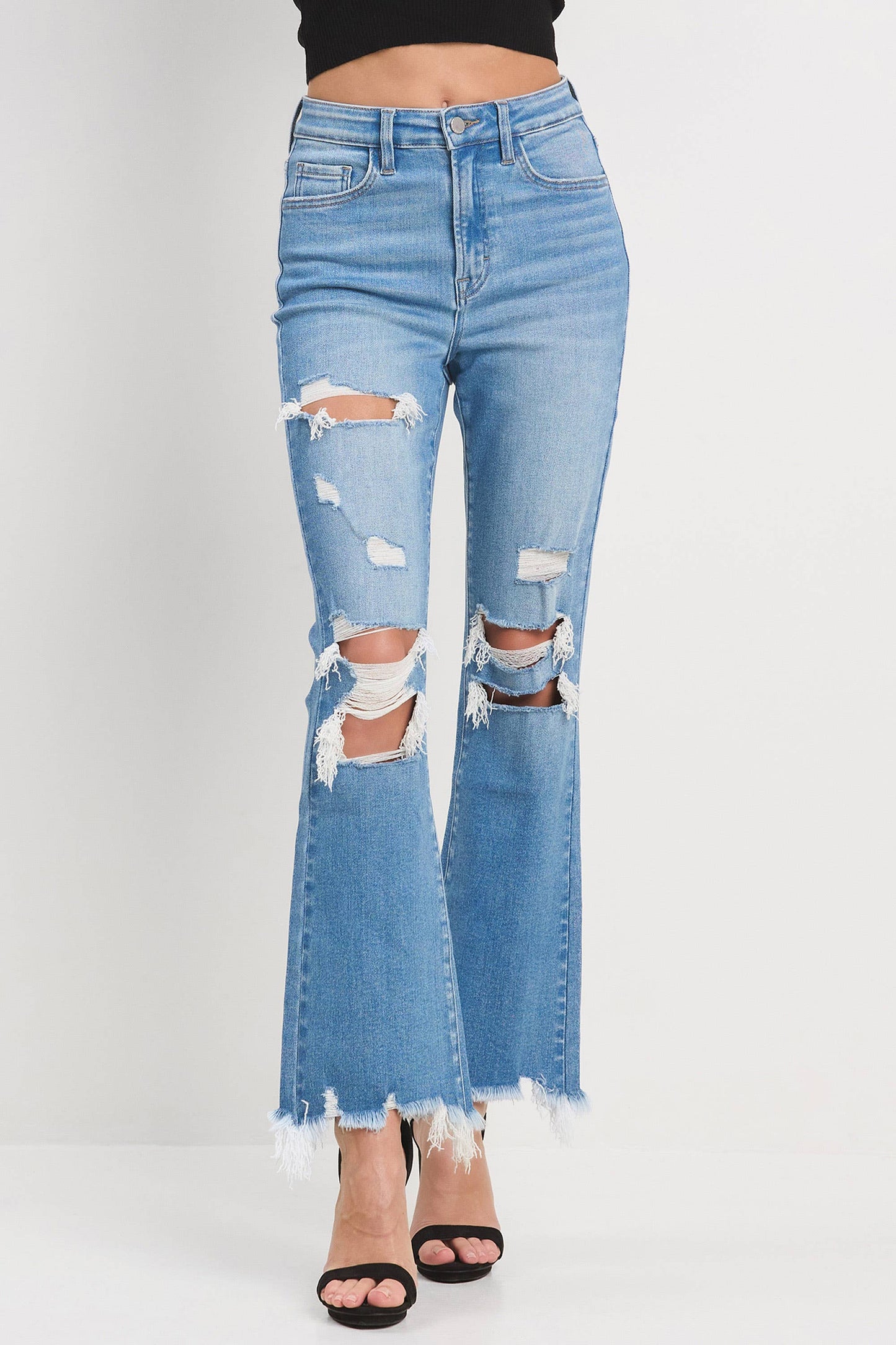 Distressed Denim Crop Jeans