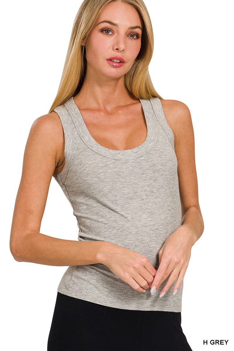 Grey Ribbed Scoop Neck Tank Top