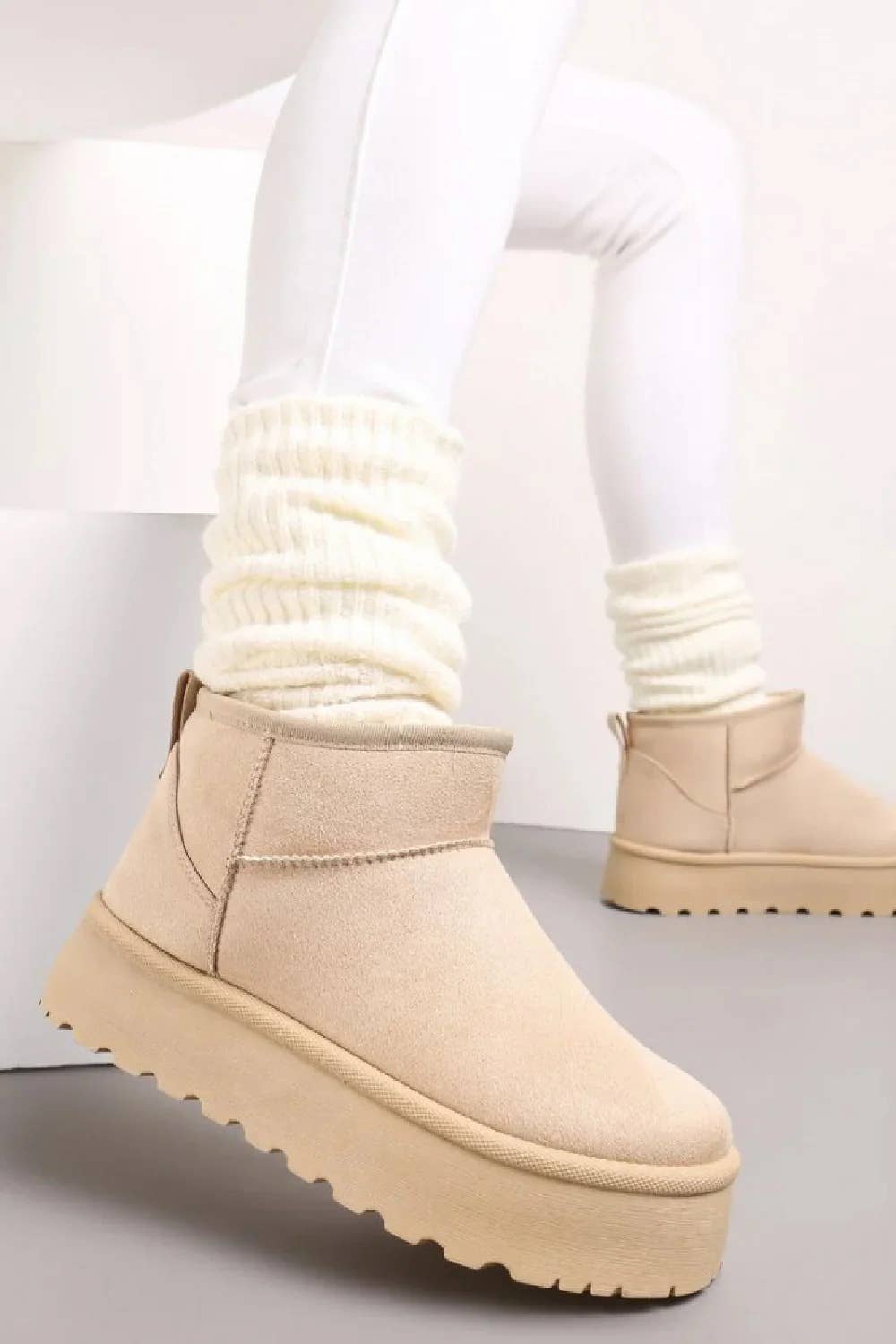 Cream Platform Ankle Boots