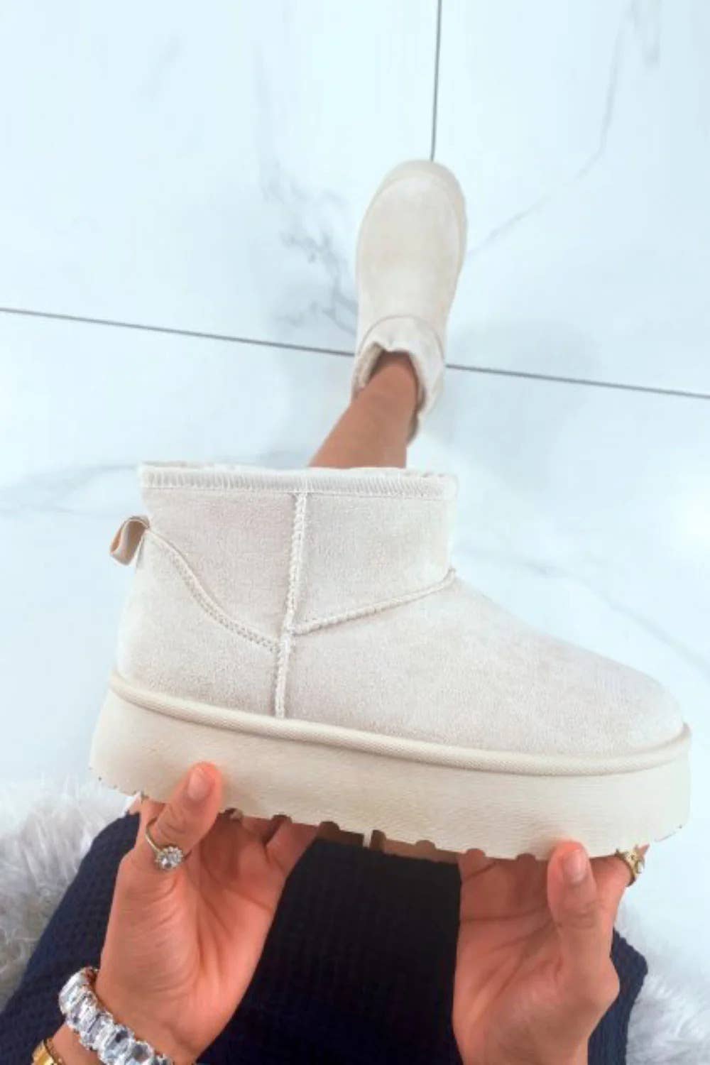 Cream Platform Ankle Boots