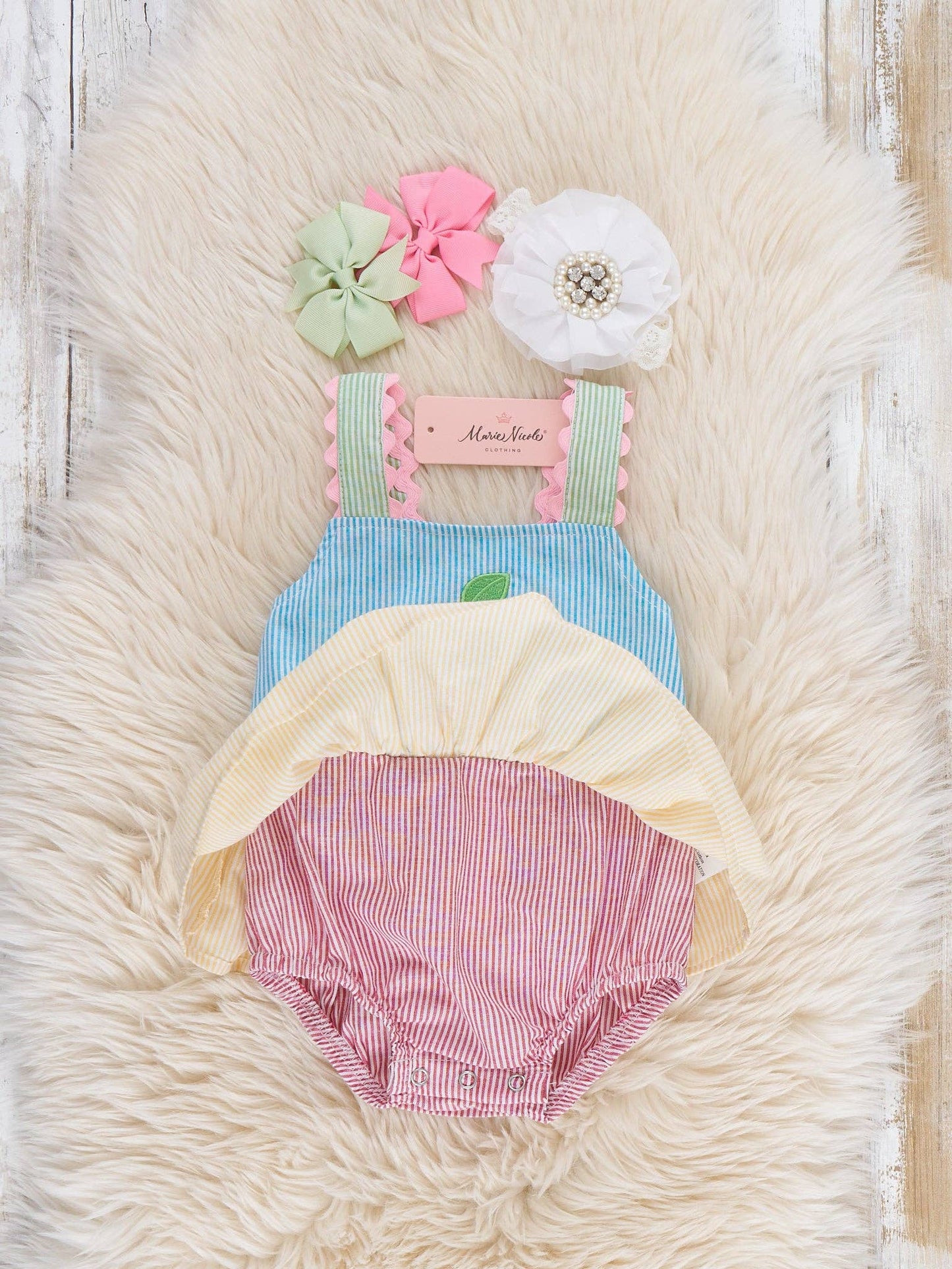 Summer Cherry Fun Embroidered Ruffle Bubble Romper