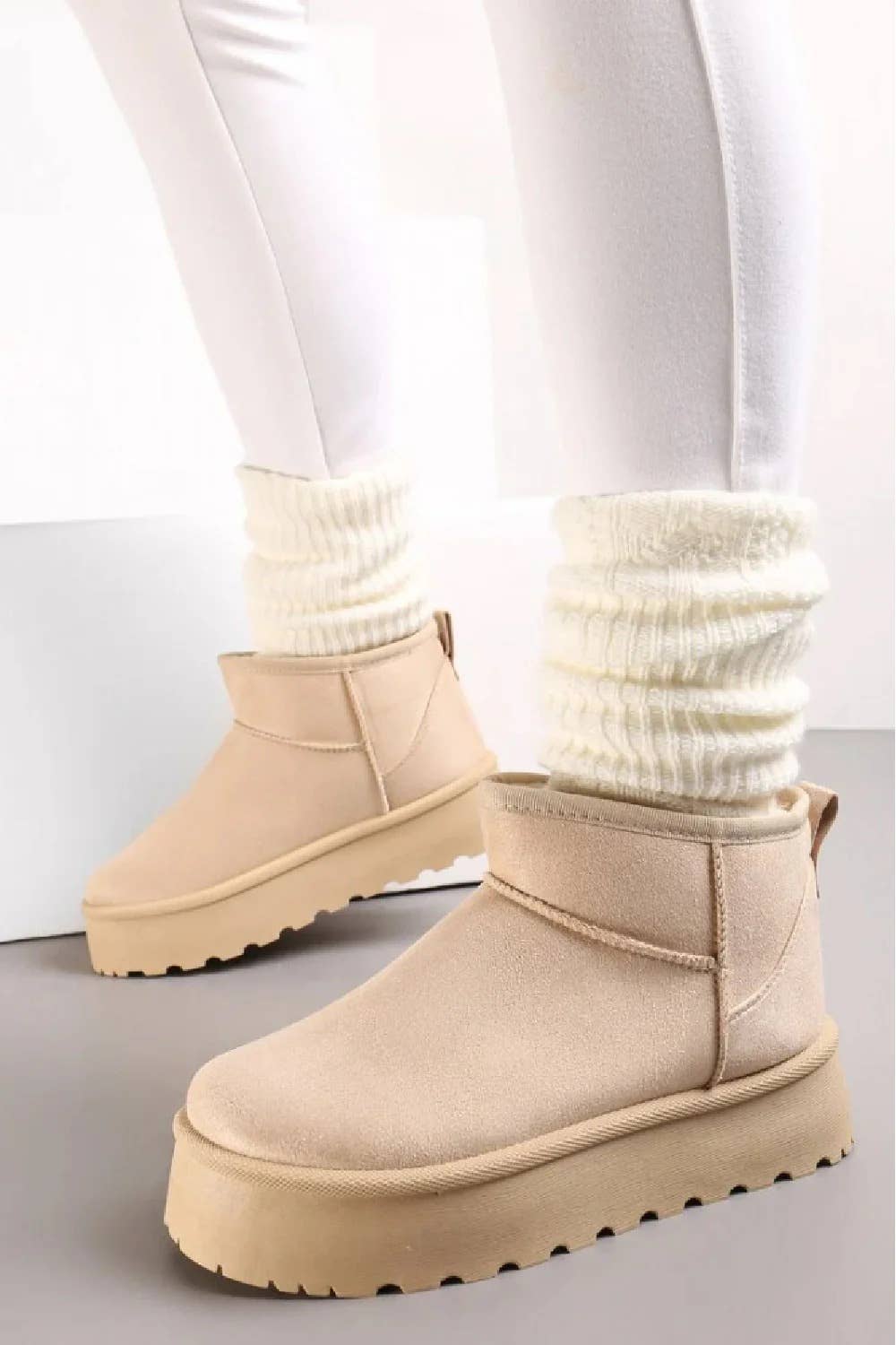 Cream Platform Ankle Boots