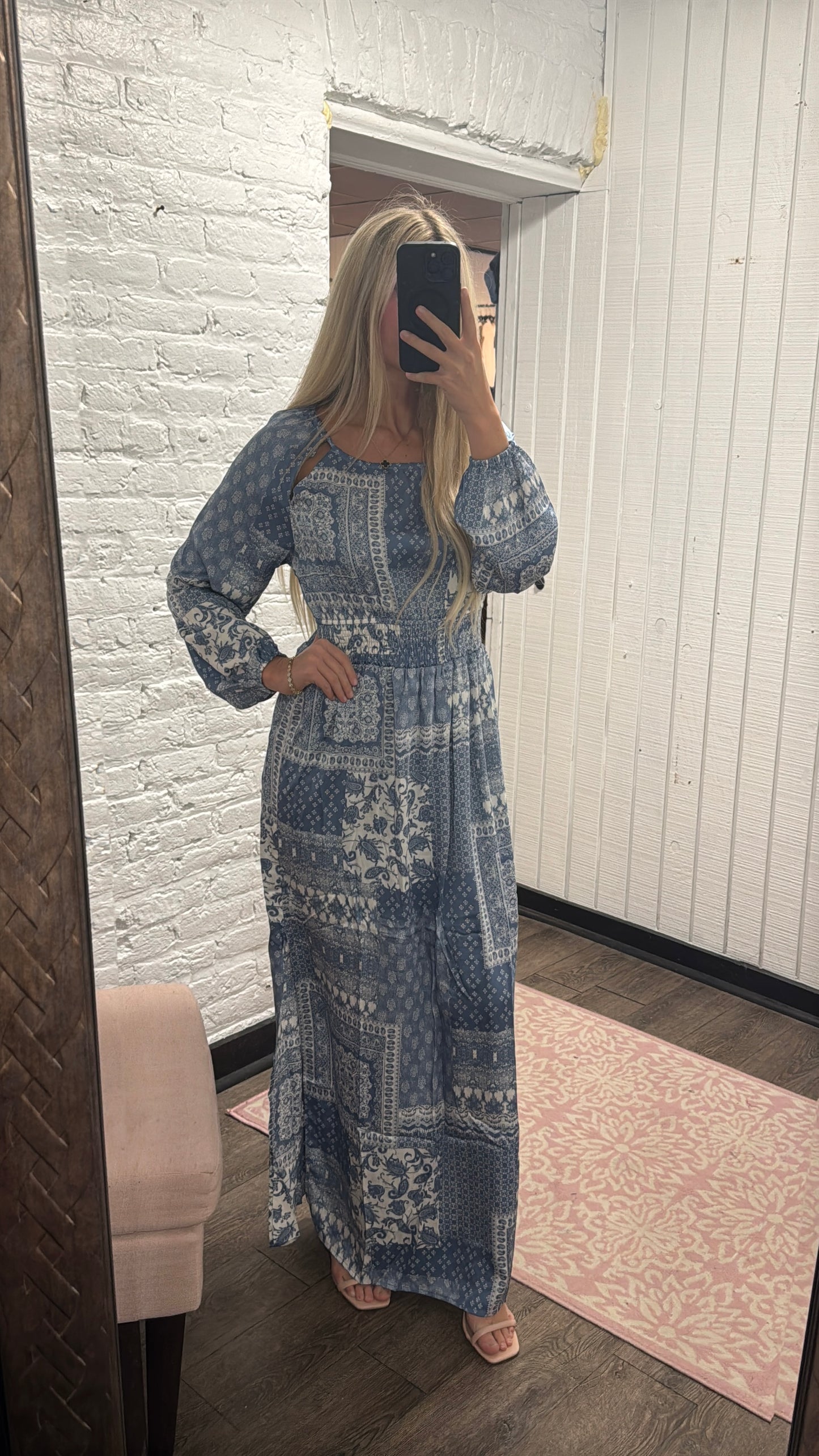 Ocean Blue & White Maxi Dress