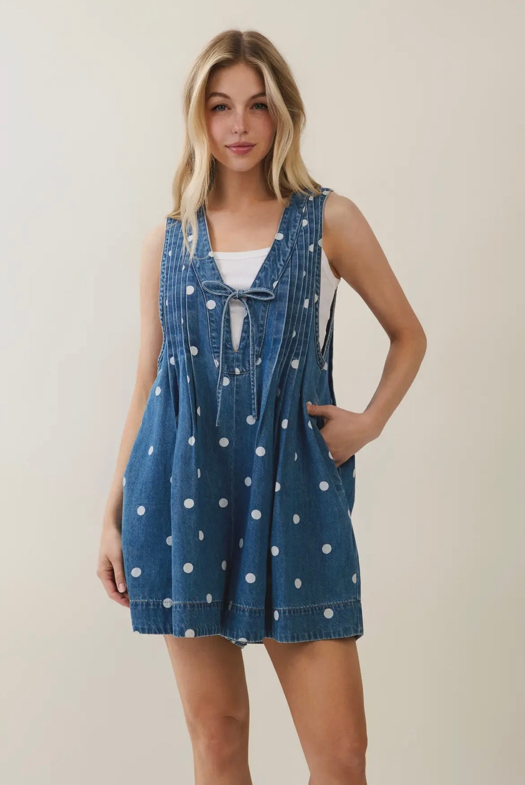 Denim Polka Dot Romper