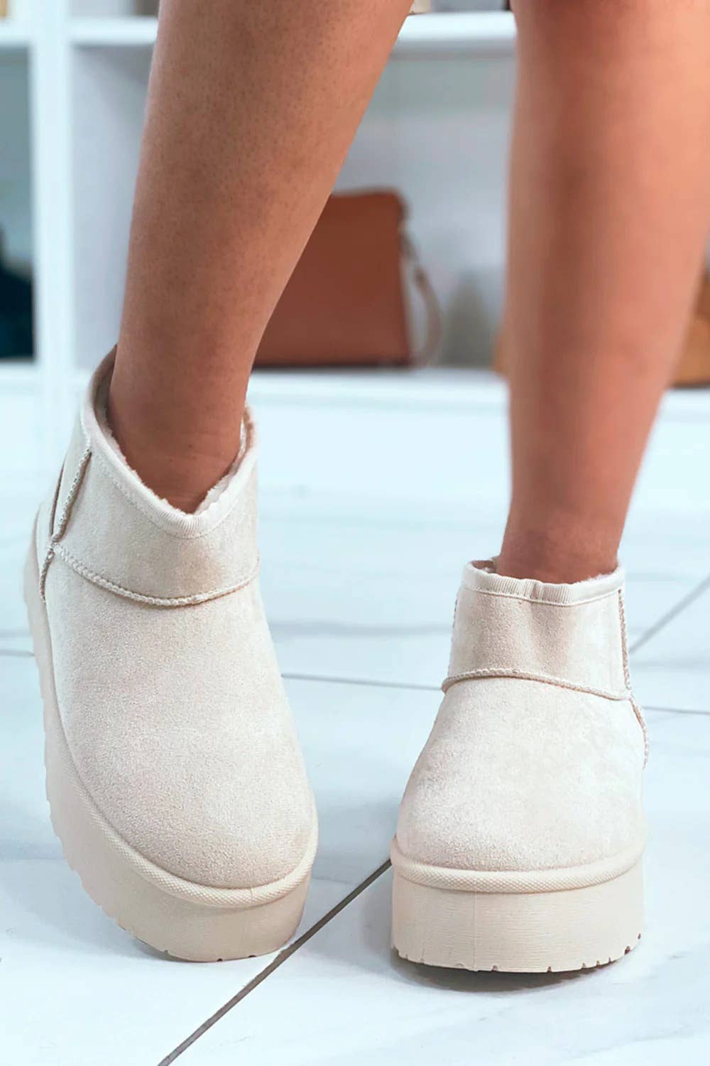 Cream Platform Ankle Boots
