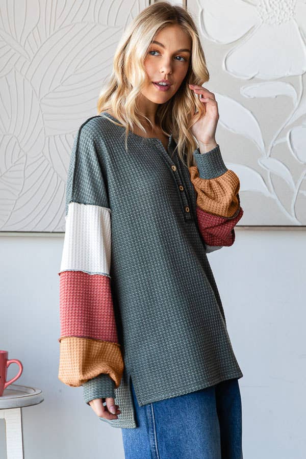 Olivewood Waffle Henley Top