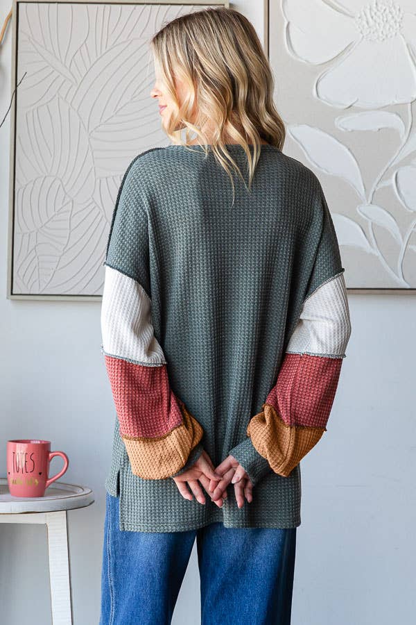 Olivewood Waffle Henley Top