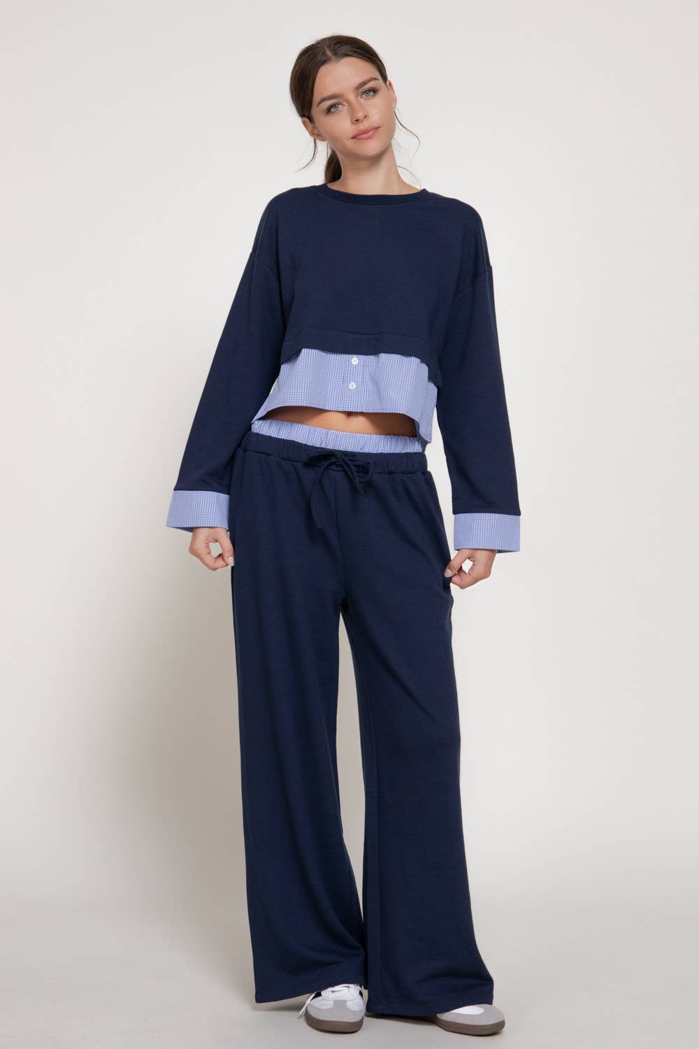 Navy Check Panel Sweatshirt