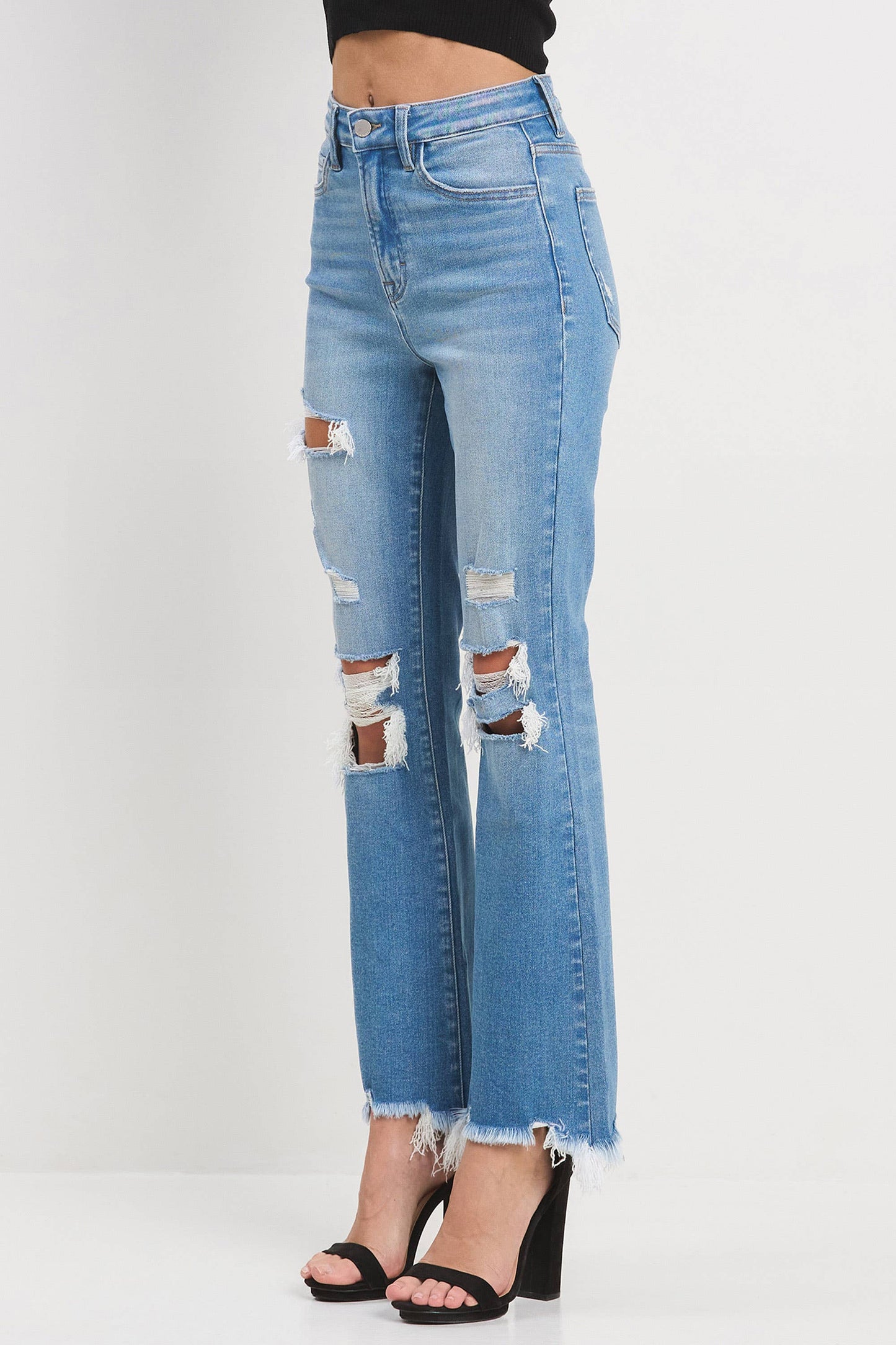 Distressed Denim Crop Jeans