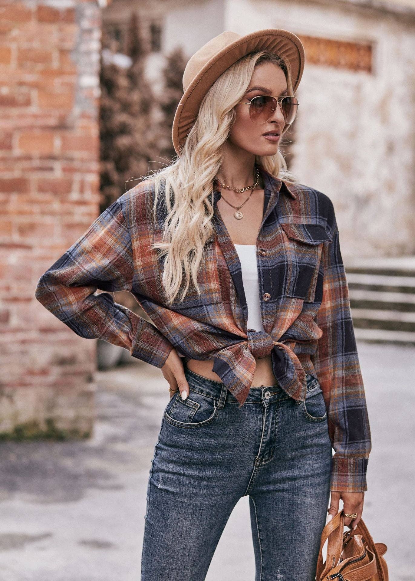 Fall Khaki Plaid Flannel