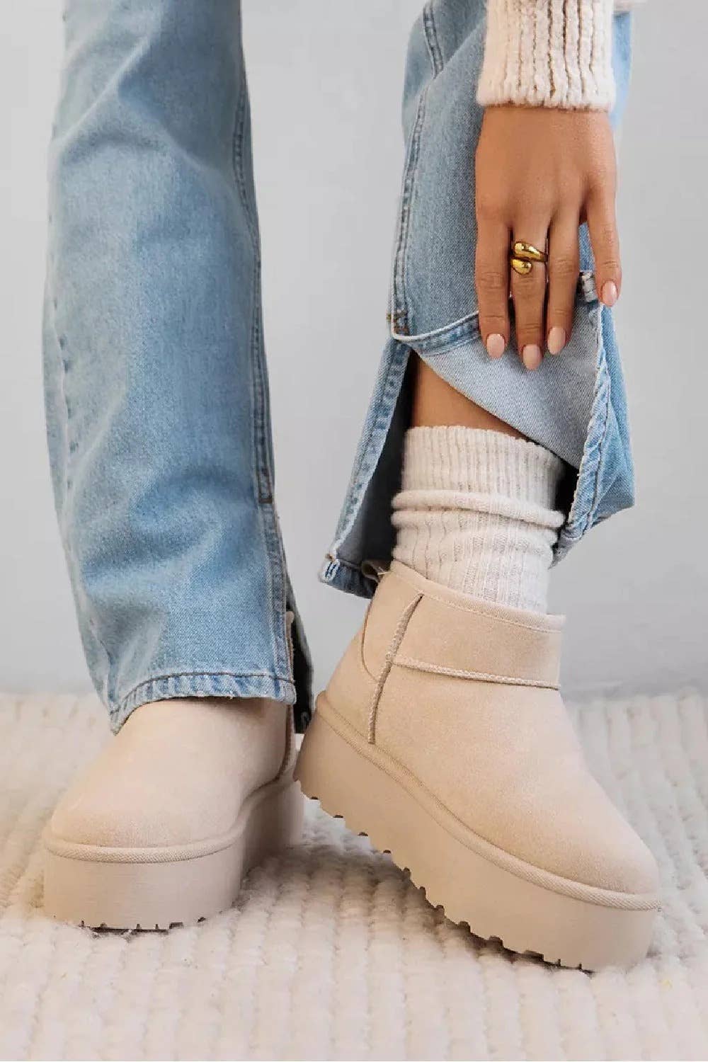 Cream Platform Ankle Boots