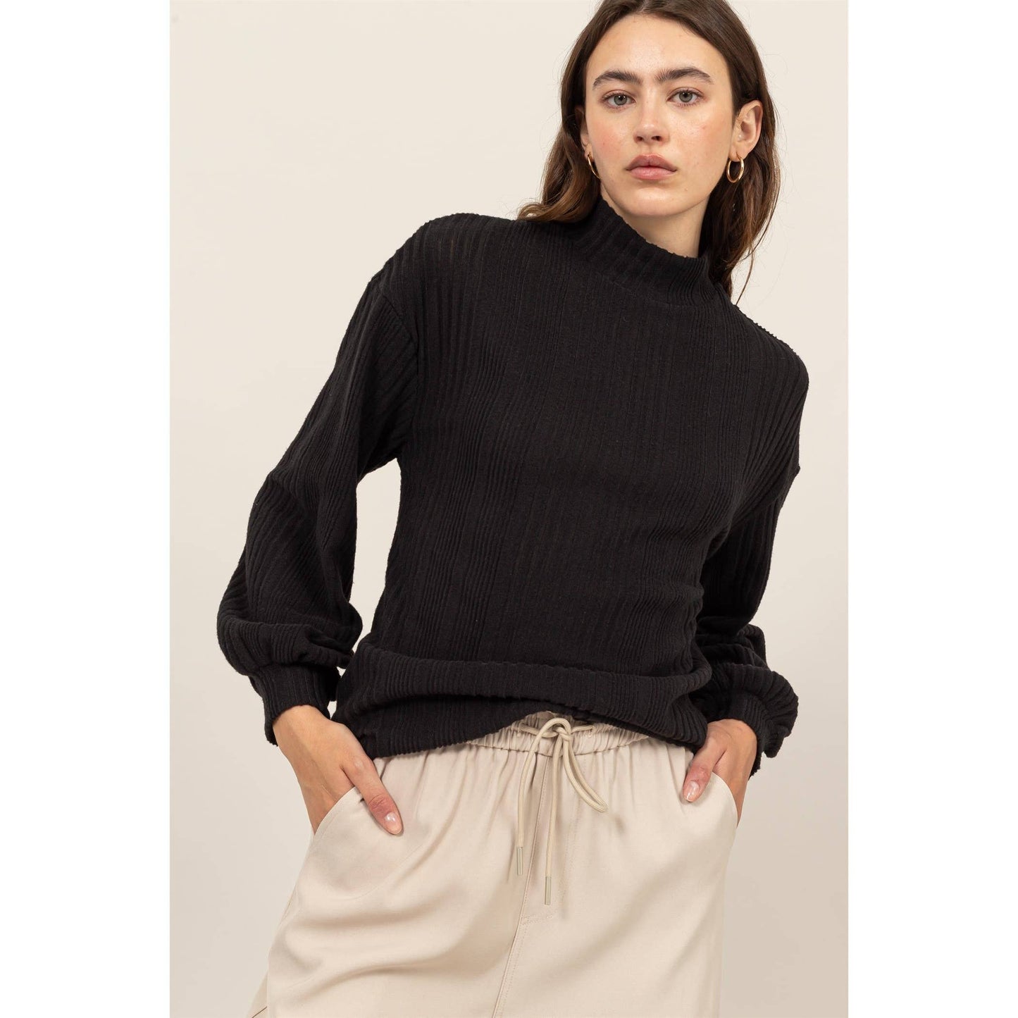 Angelina Black Ribbed Sweater