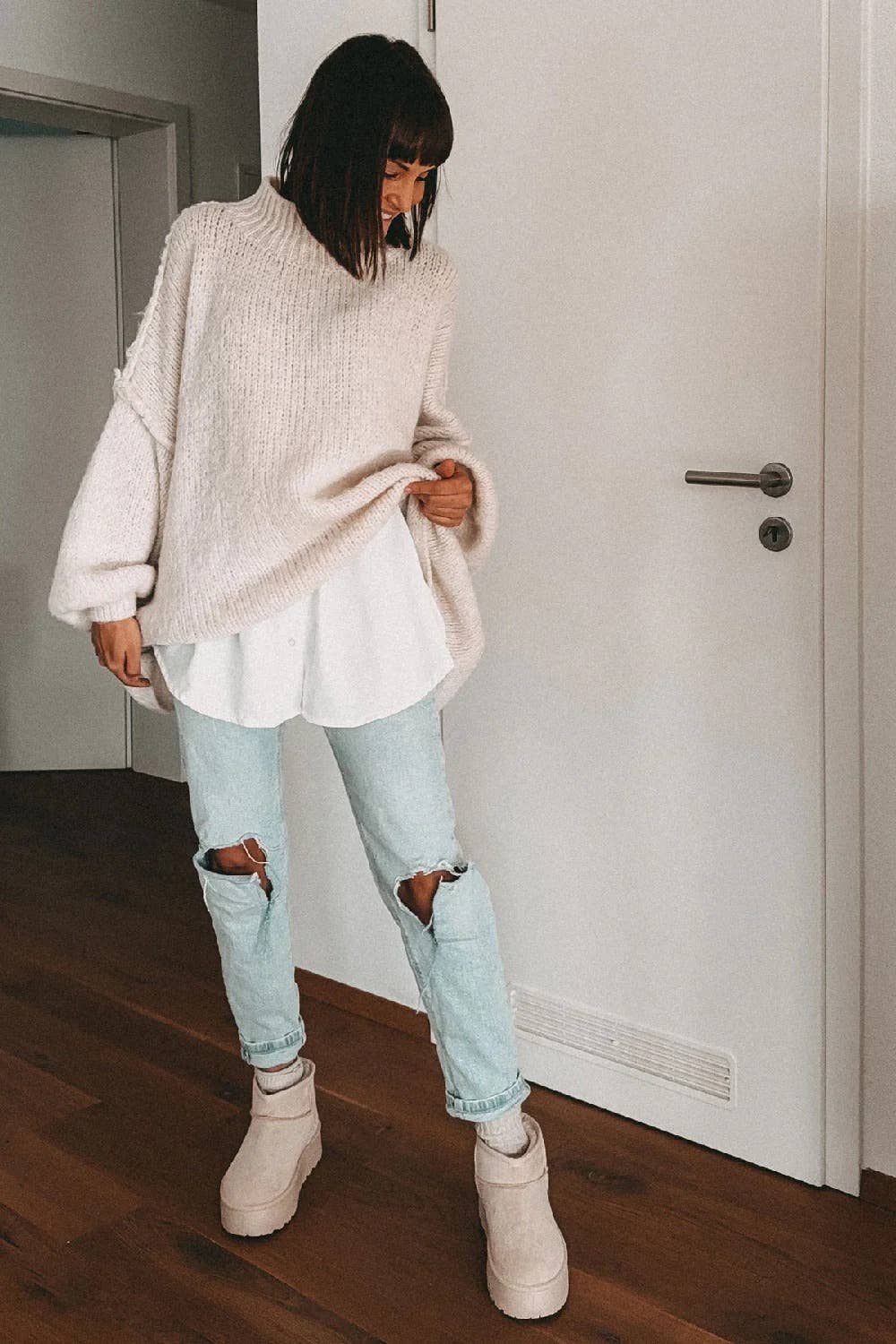 Cream Platform Ankle Boots