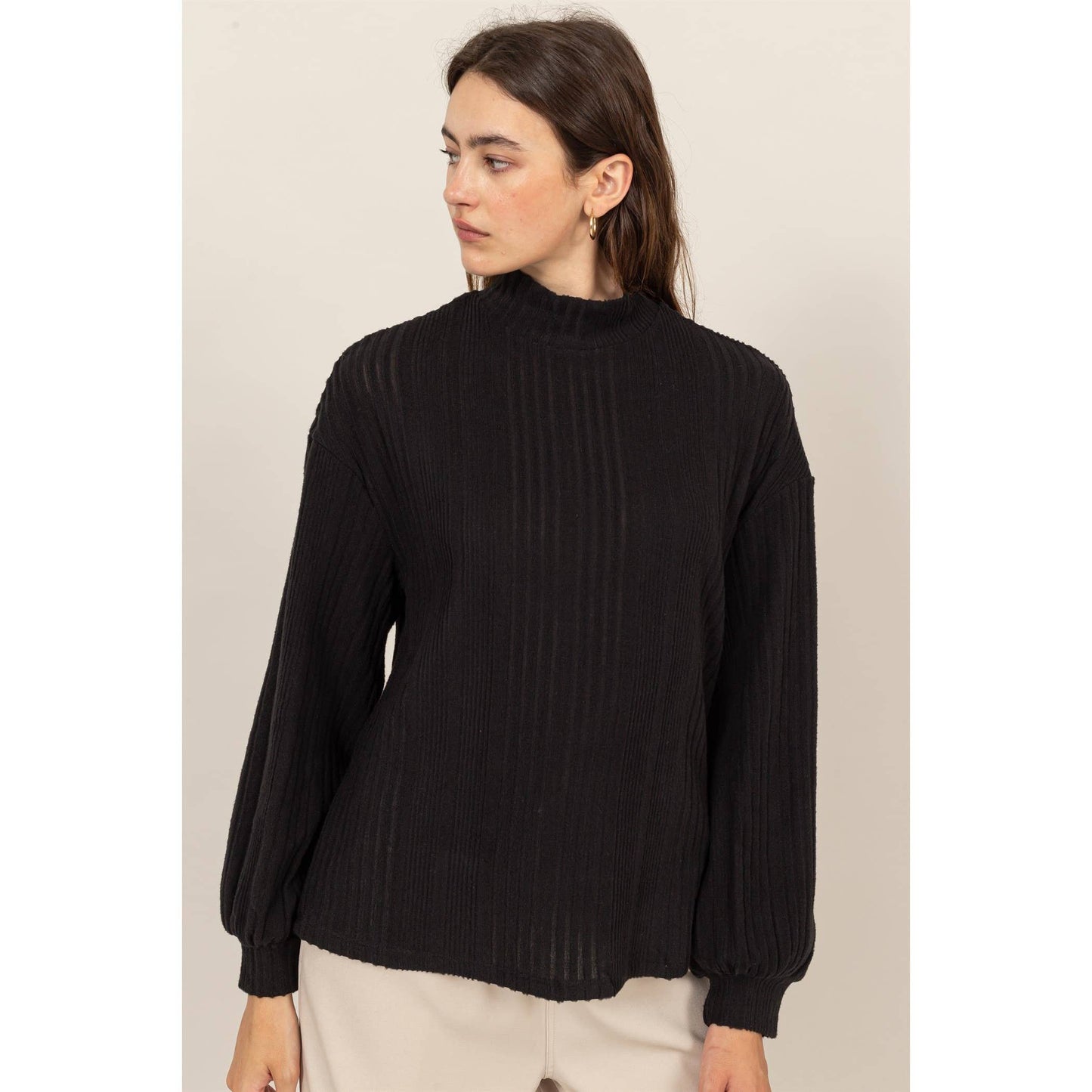 Angelina Black Ribbed Sweater