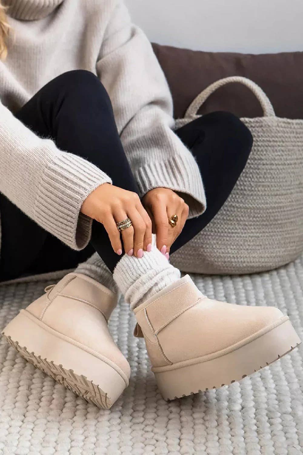 Cream Platform Ankle Boots