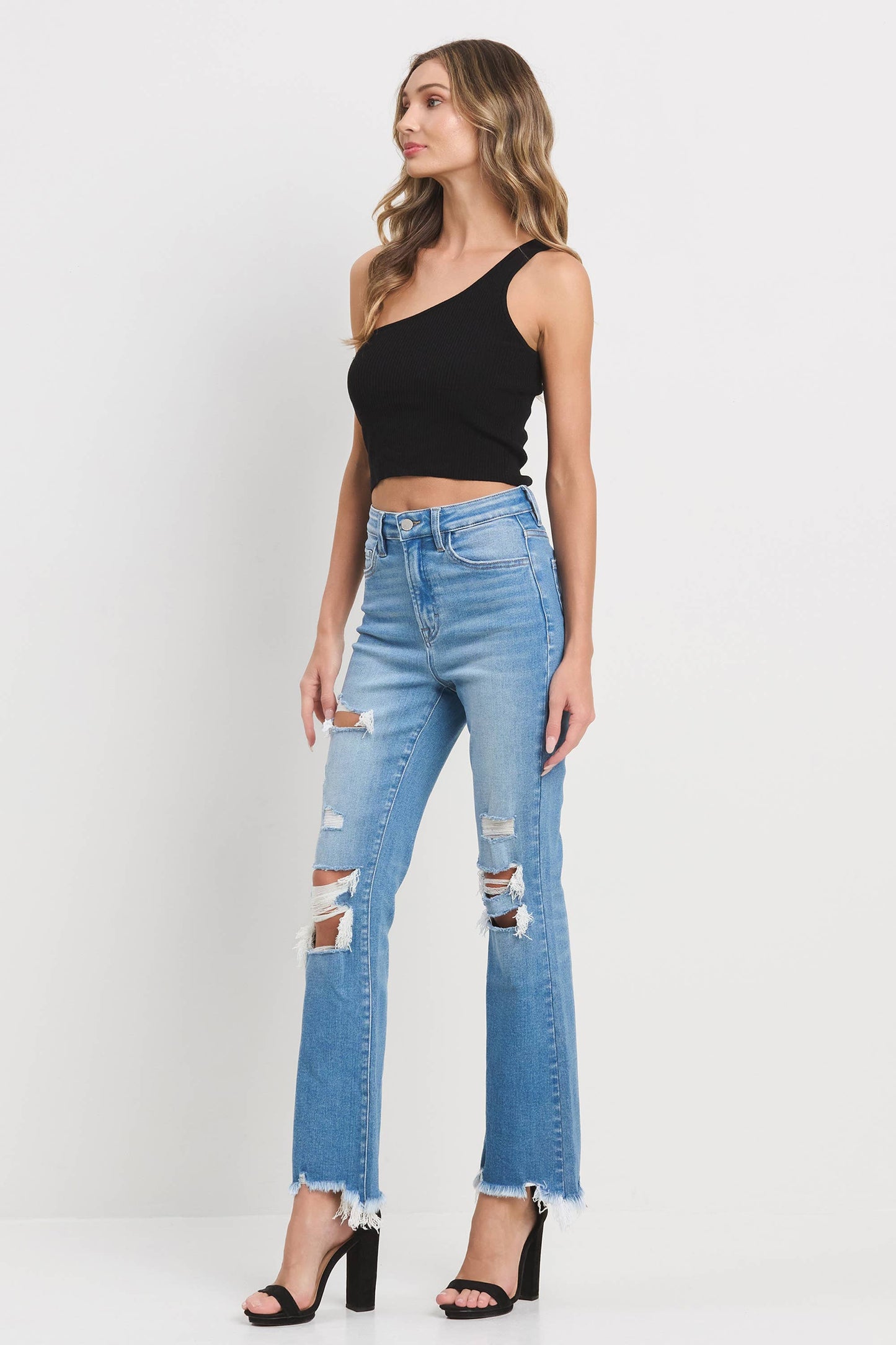 Distressed Denim Crop Jeans