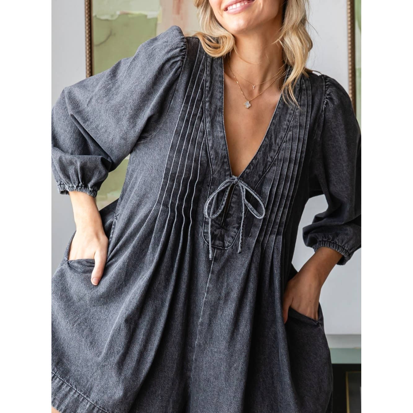 Denim Grey Willow Romper (long sleeve)