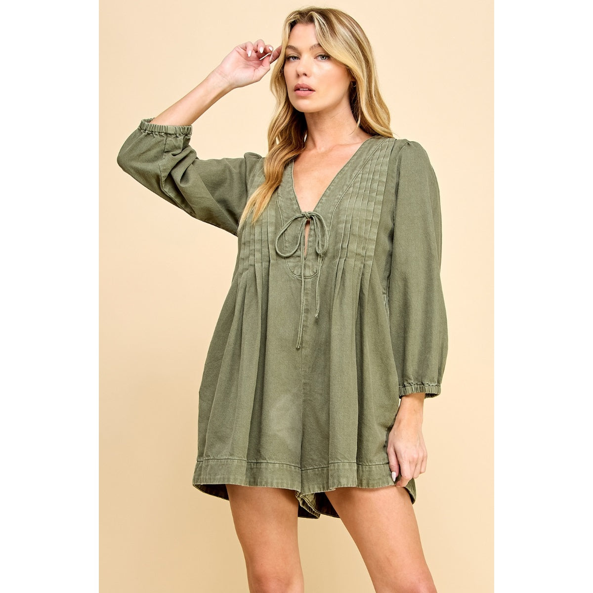 Denim Olive Willow Romper (Long Sleeve)