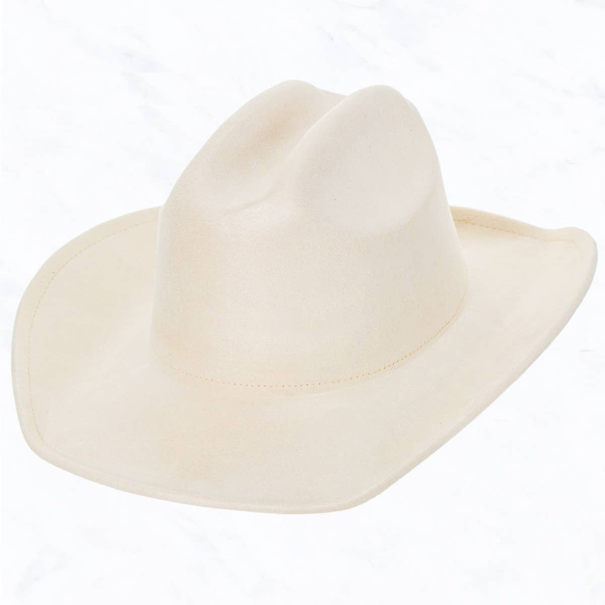 Big Brim Suede Western Cowboy Fedora Hat: Ivory