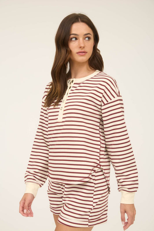 Burgundy Stripe Henley Top