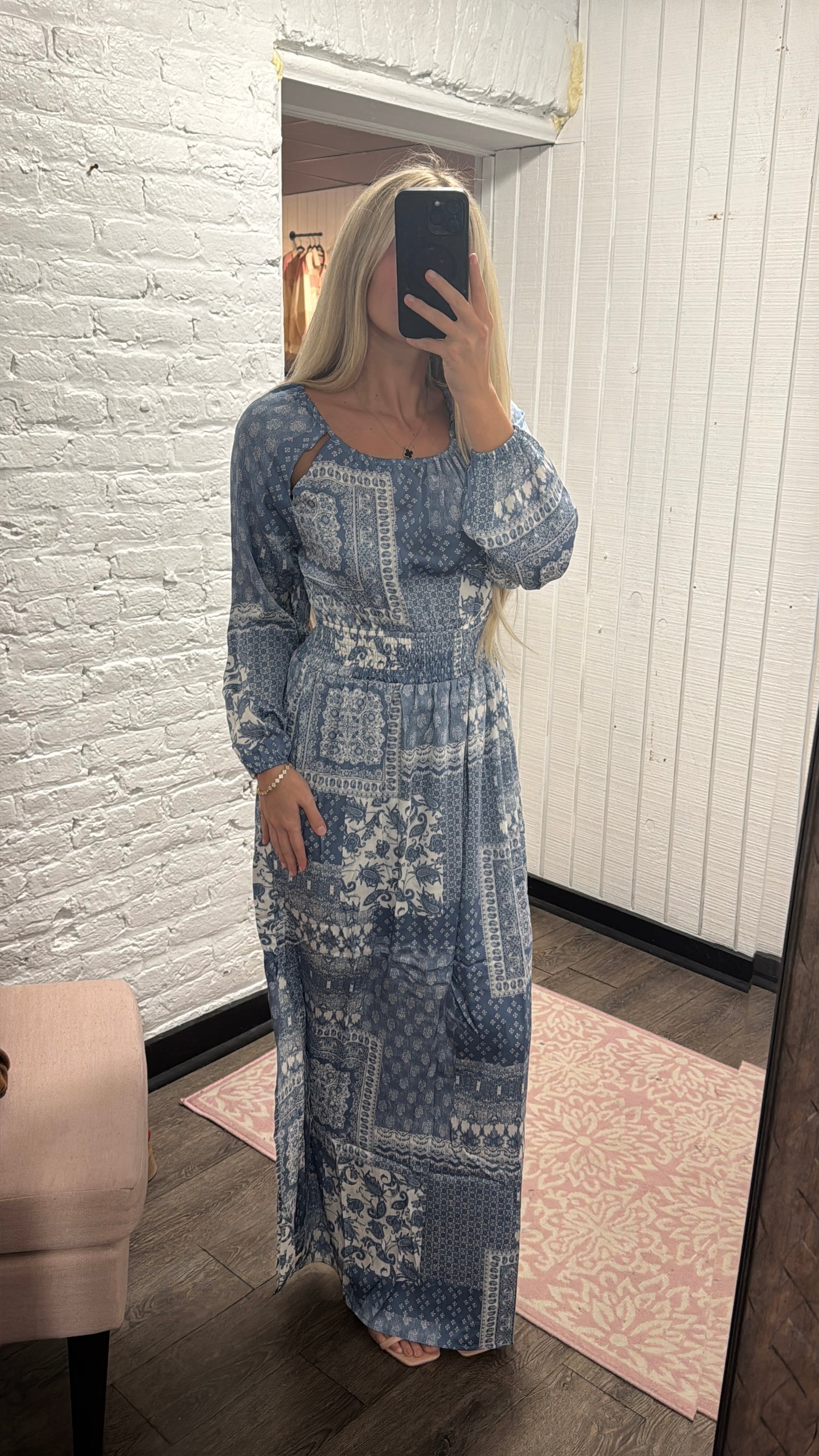 Ocean Blue & White Maxi Dress