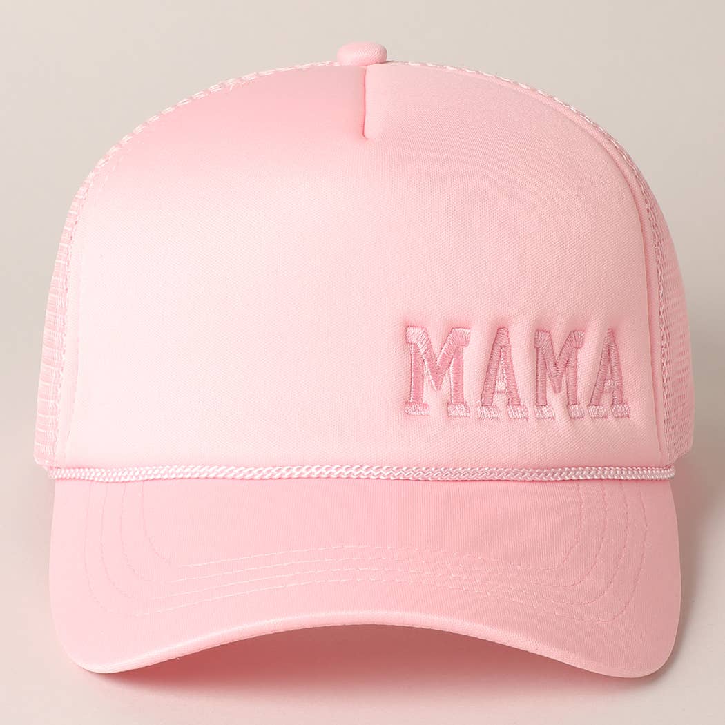 Mama Embroidered Foam Mesh Back Trucker Hat : Beige / ONE SIZE