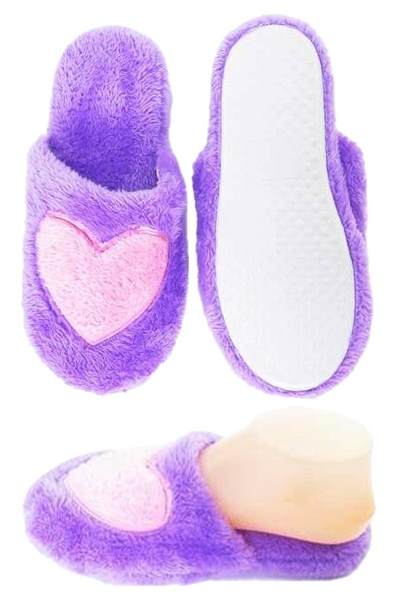 Fuzzy Fleece Heart Lounge Slipper Slides