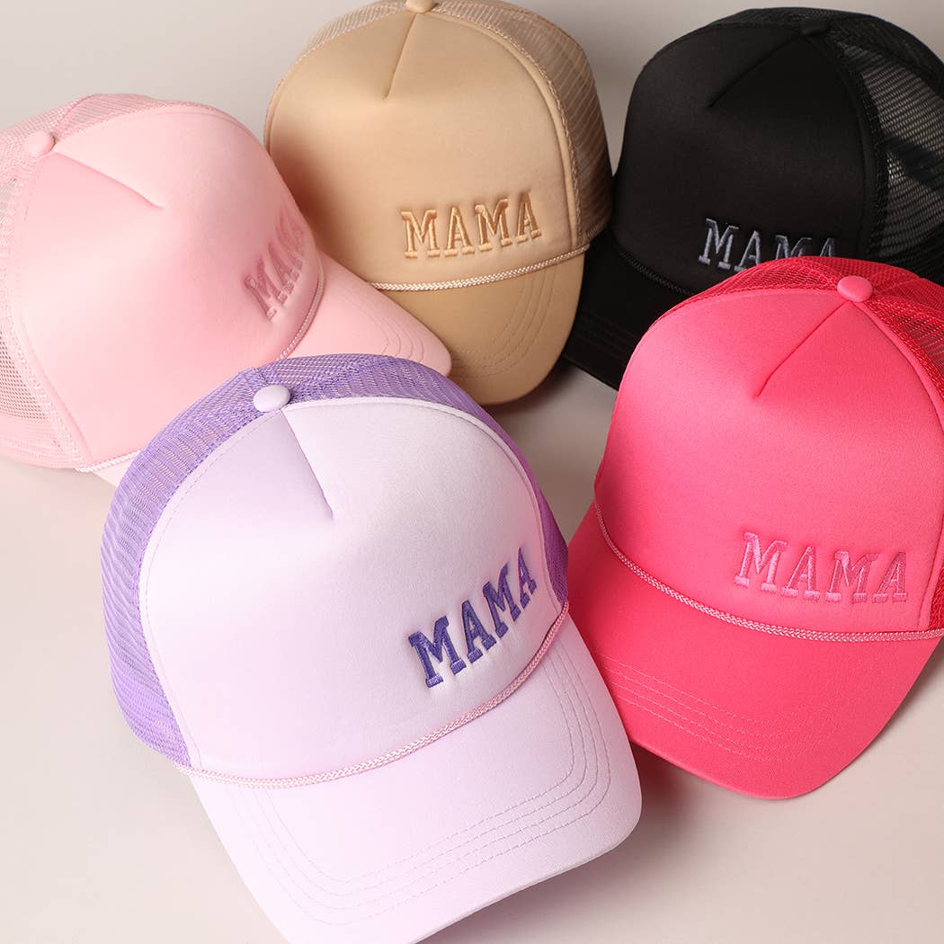 Mama Embroidered Foam Mesh Back Trucker Hat : Beige / ONE SIZE