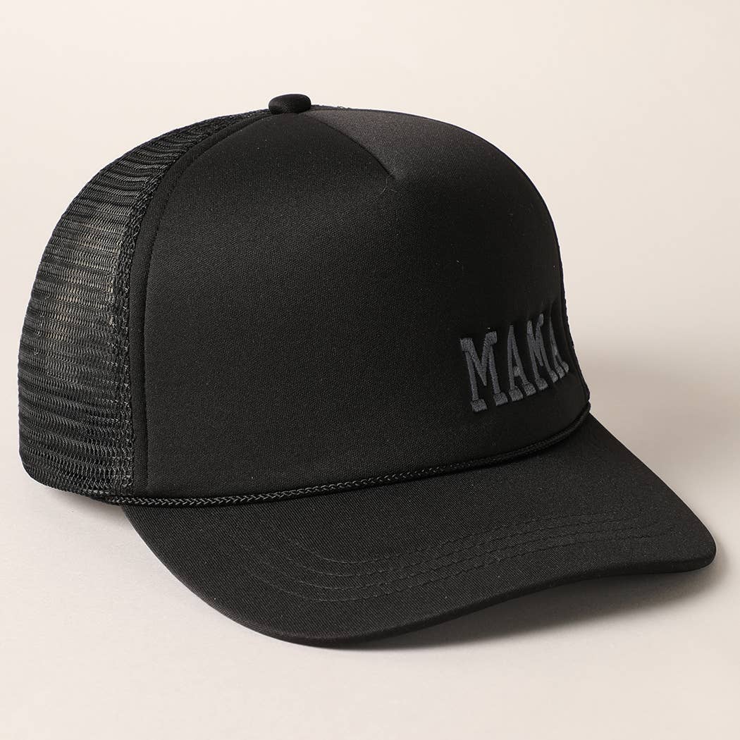 Mama Embroidered Foam Mesh Back Trucker Hat : Beige / ONE SIZE