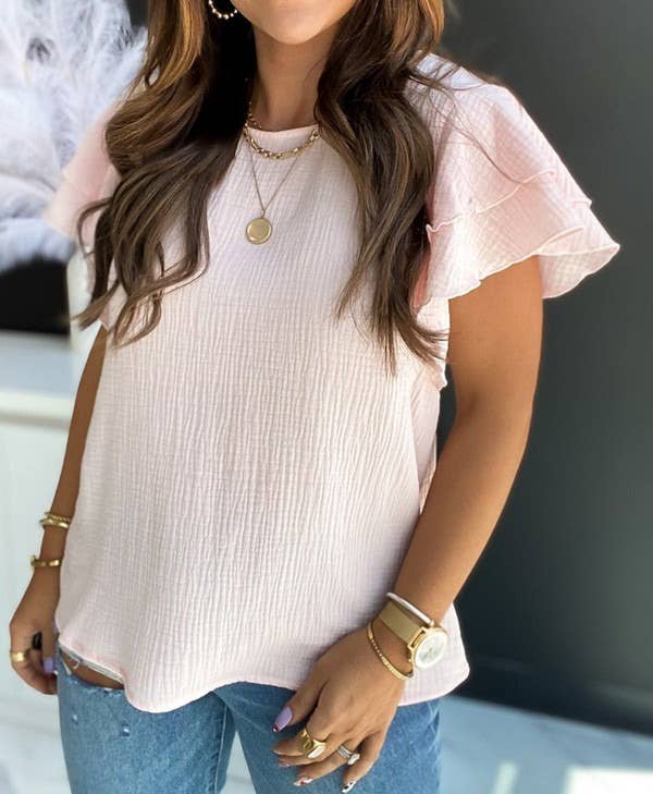 Cotton Layered Sleeve Top: Pink