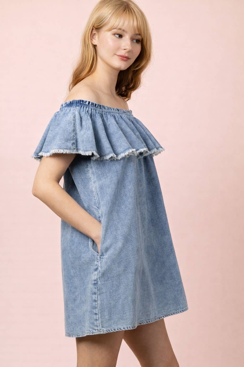 Off Shoulder Denim Mini Dress