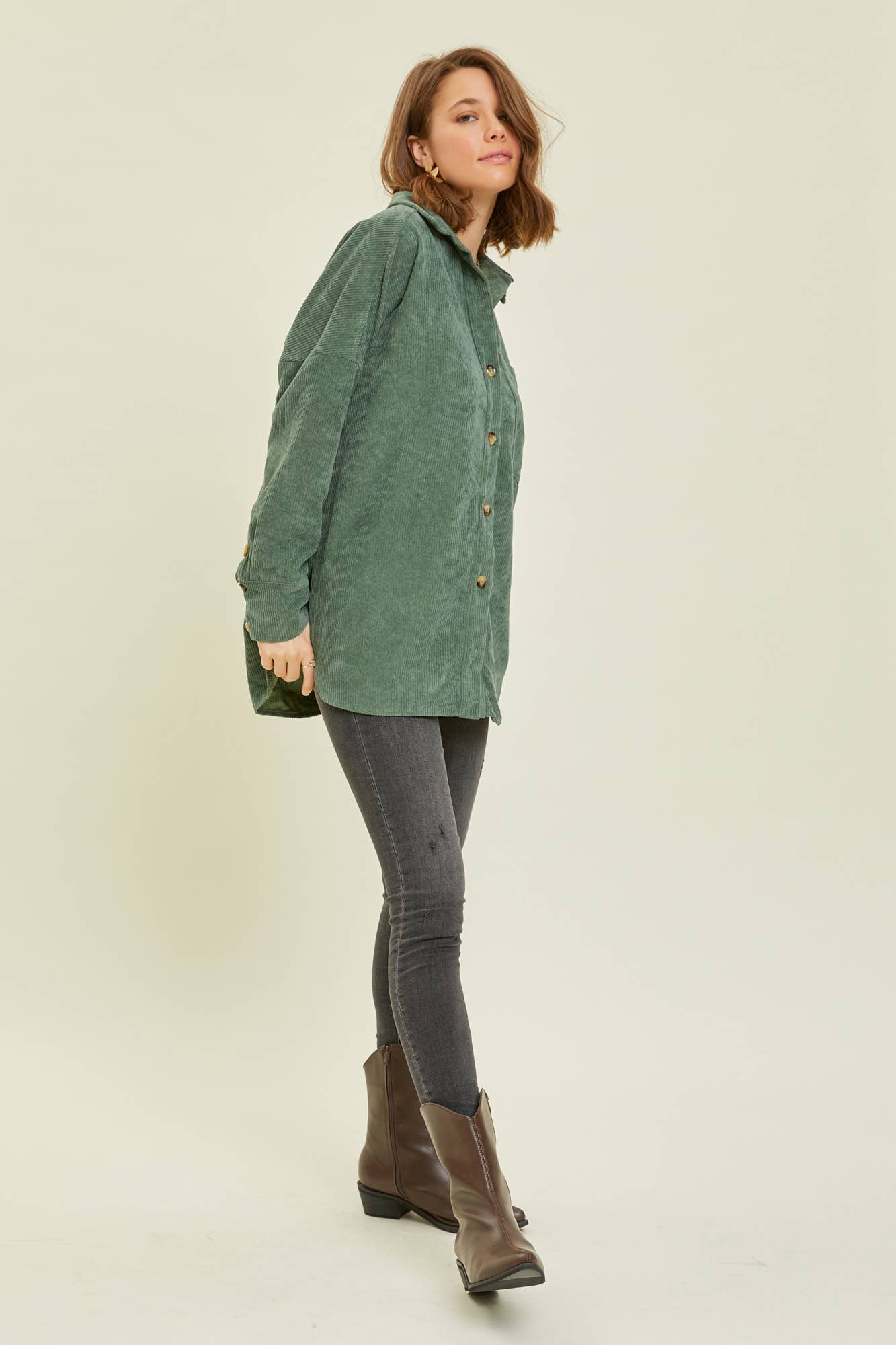 OVERSIZED CORDUROY TOP: EMERALD