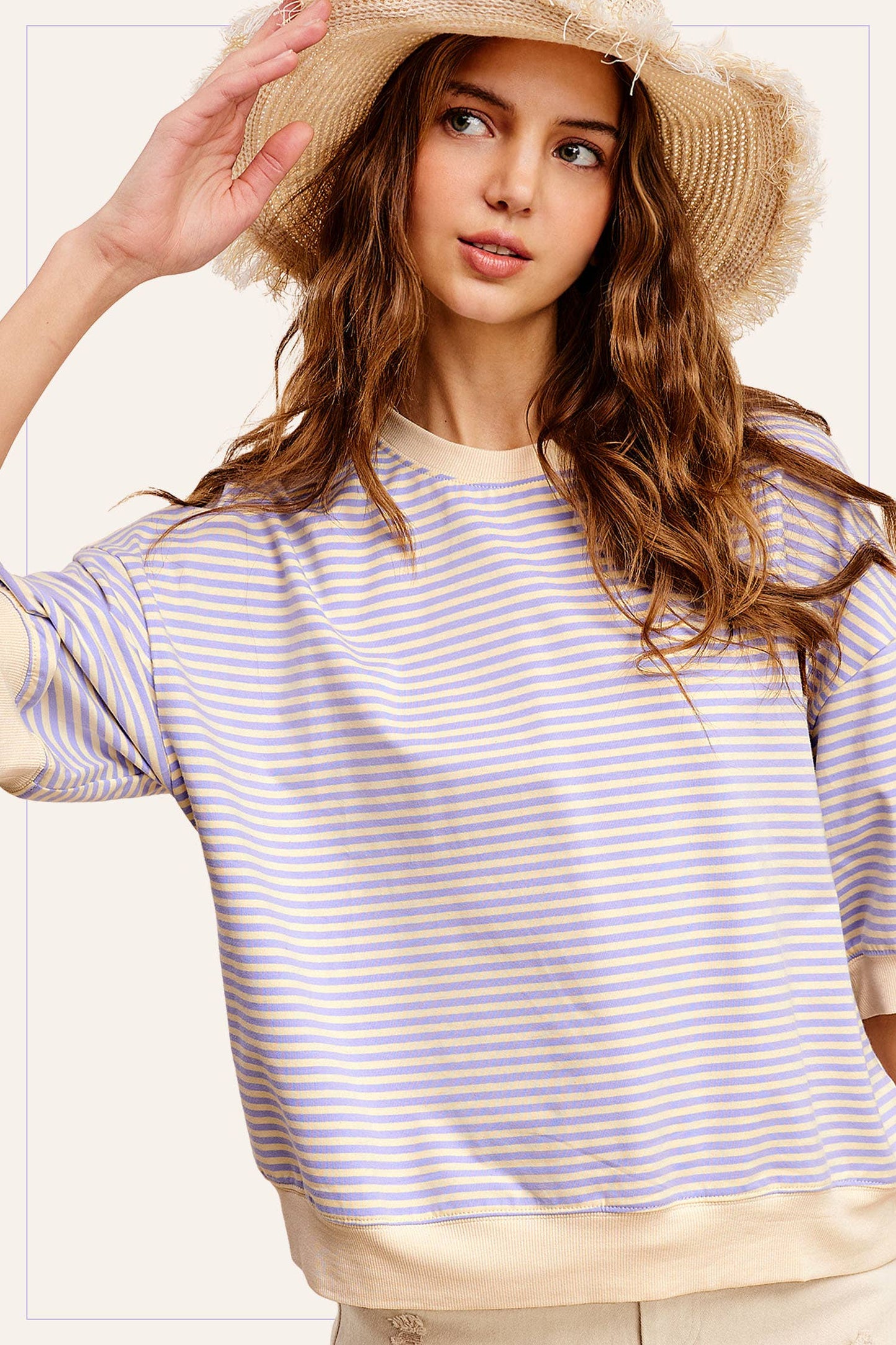 Lavender Striped Short Sleeve Crew