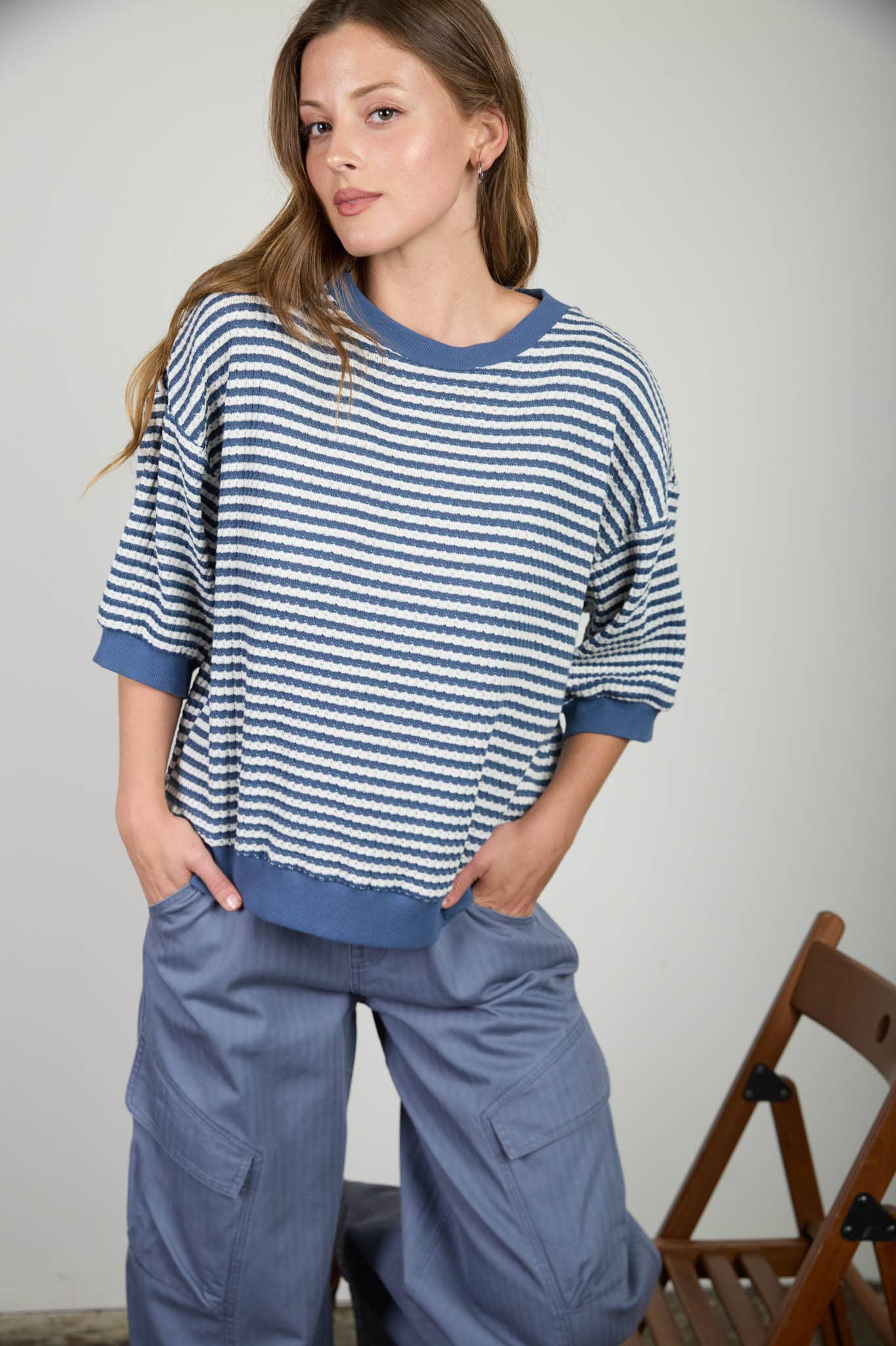 Nautica Blue Stripe Knit Top
