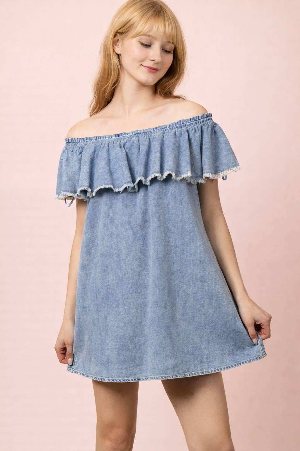 Off Shoulder Denim Mini Dress