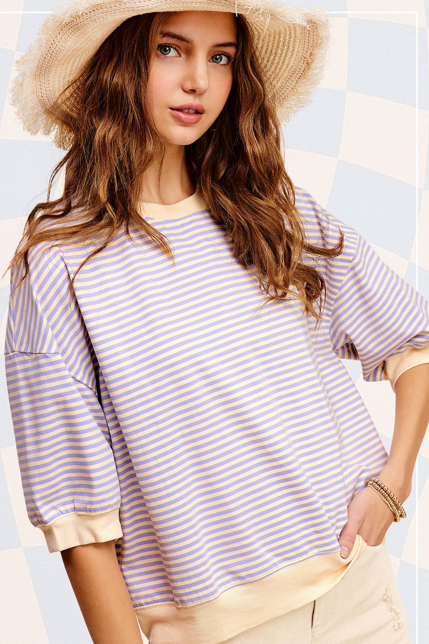 Lavender Striped Short Sleeve Crew