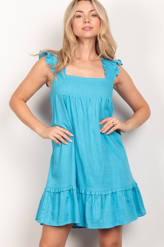 Summer Aqua Ruffled Mini Dress