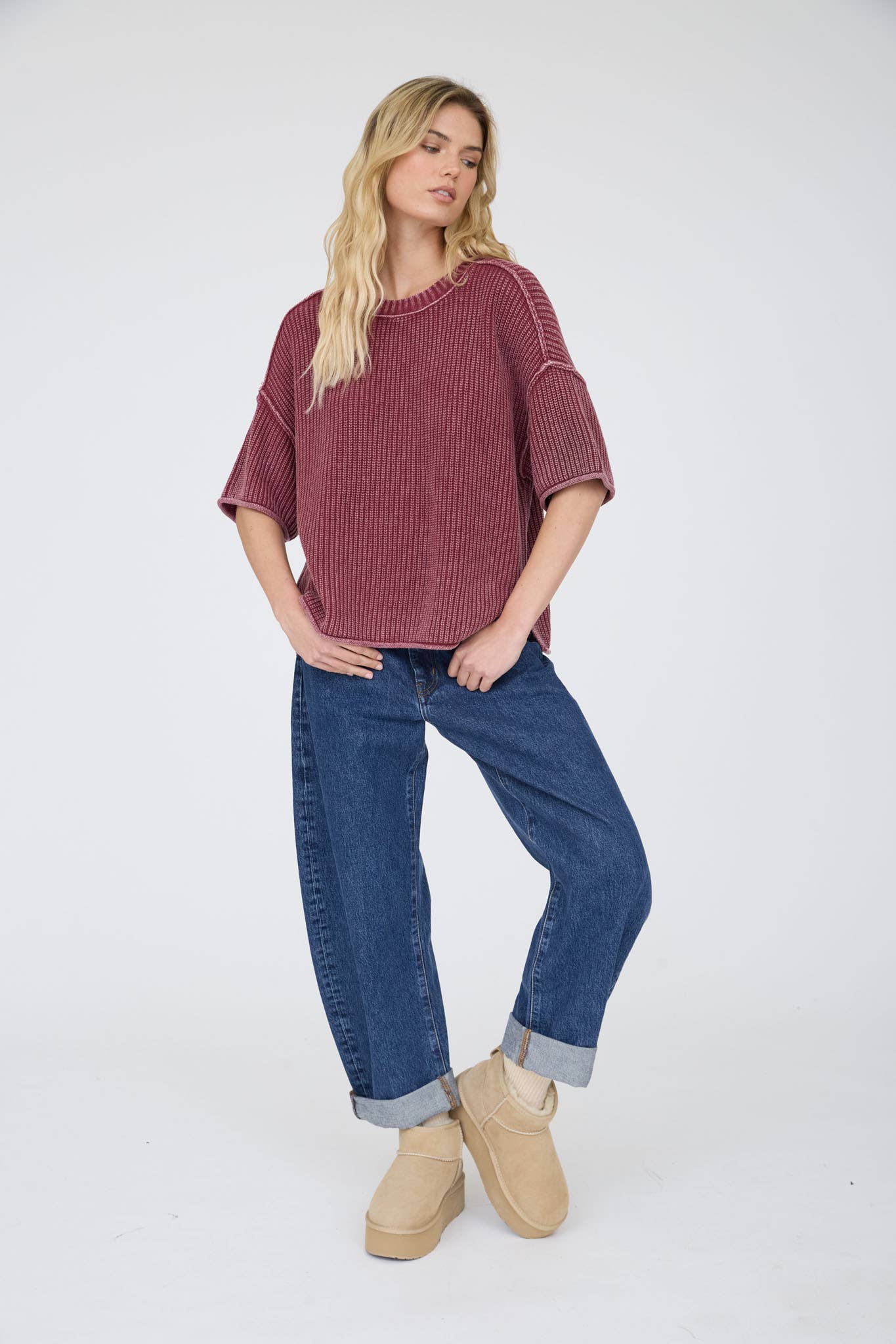 Burgundy Short Sleeve Sweater
