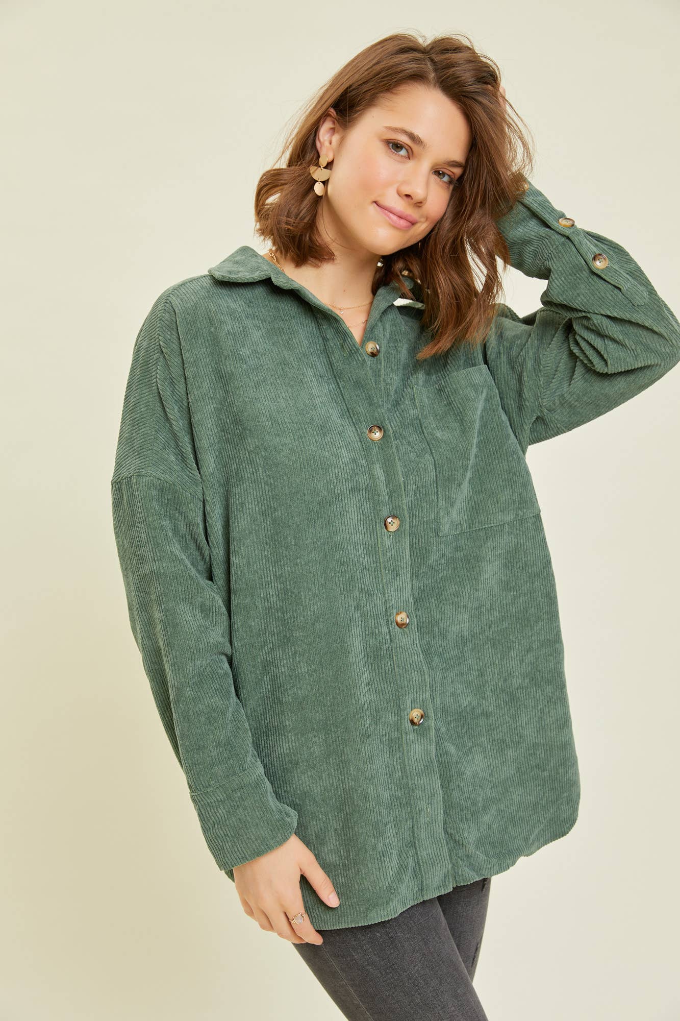 OVERSIZED CORDUROY TOP: EMERALD