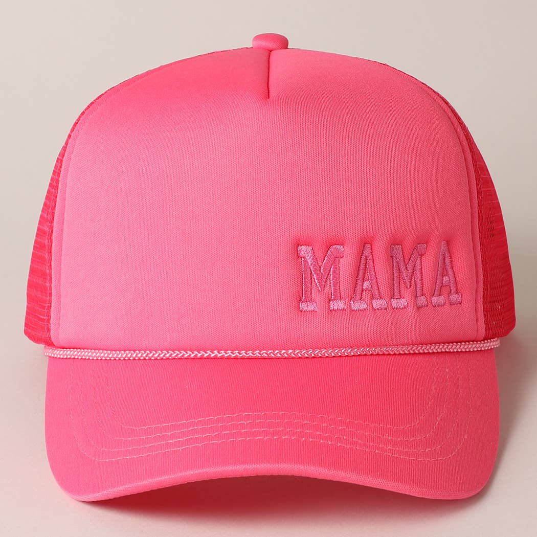 Mama Embroidered Foam Mesh Back Trucker Hat : Beige / ONE SIZE