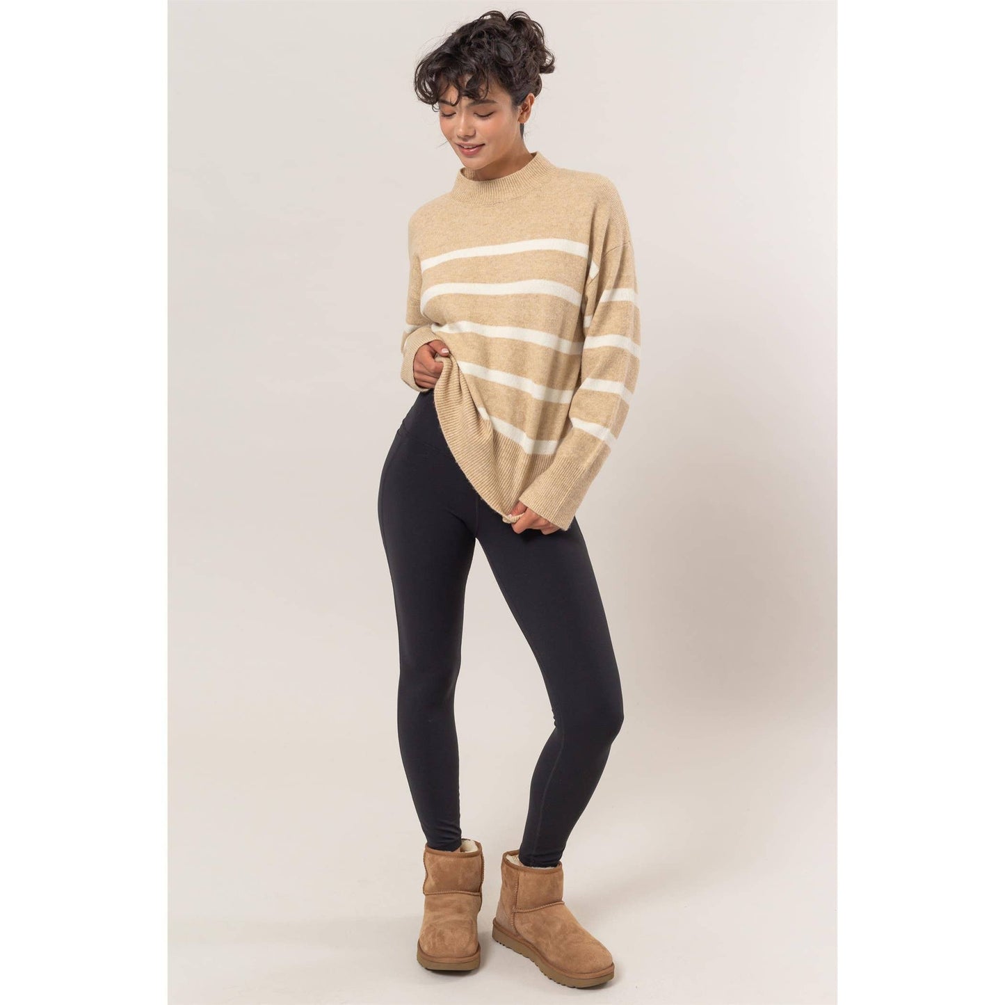 Allie Taupe Sweater w/Cream Stripe