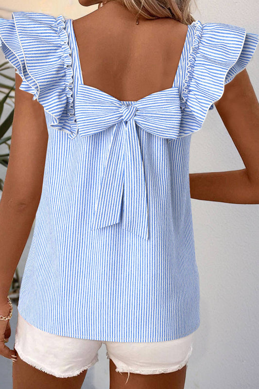 Blue Stripe Bow Back Top