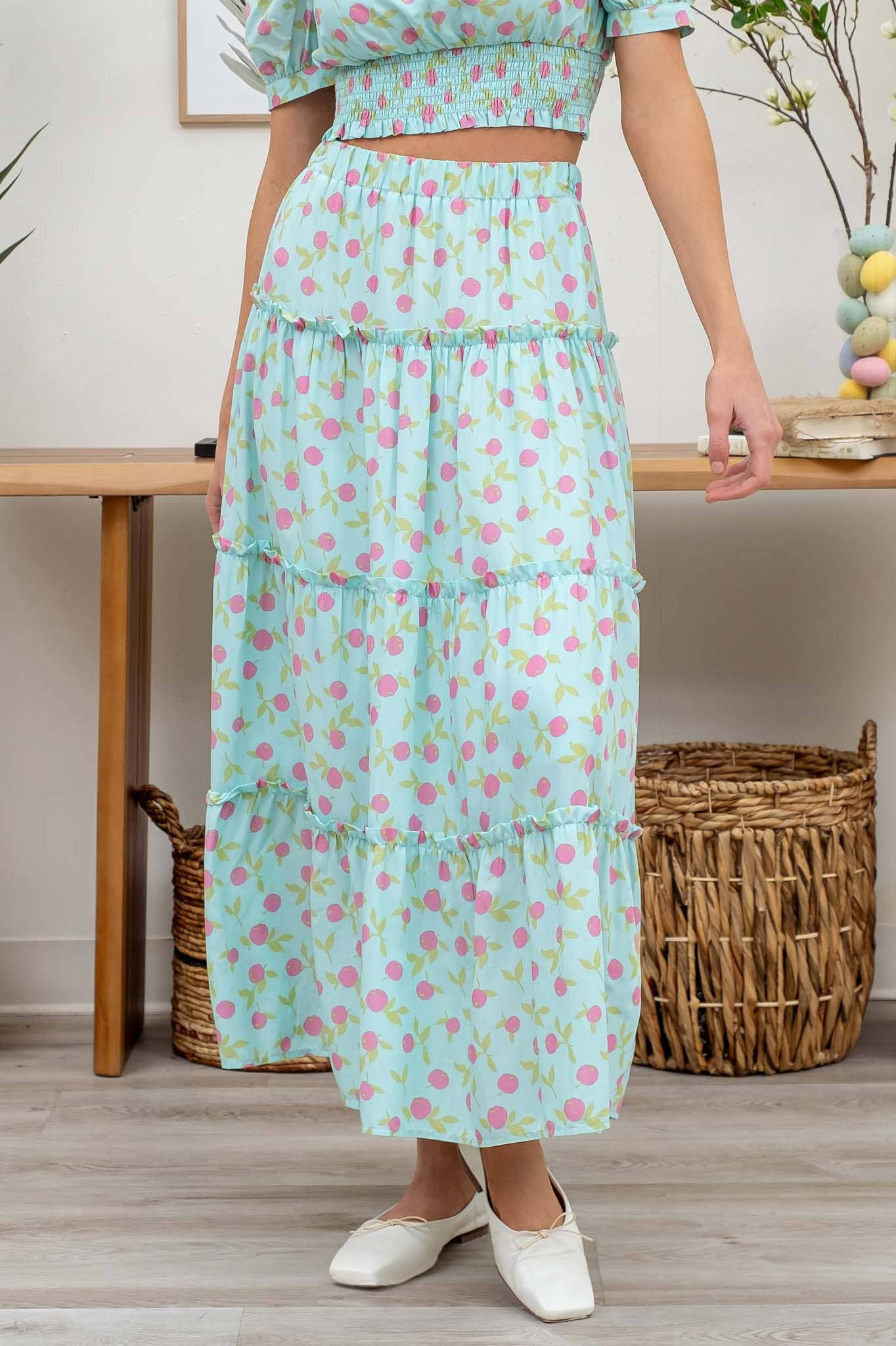 Summer Picnic Midi Skirt Set: MINT