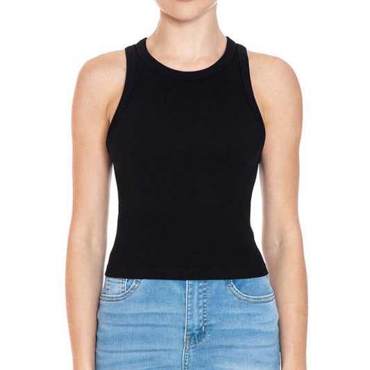 RIBBED SEAMLESS TANK TOP: BLACK